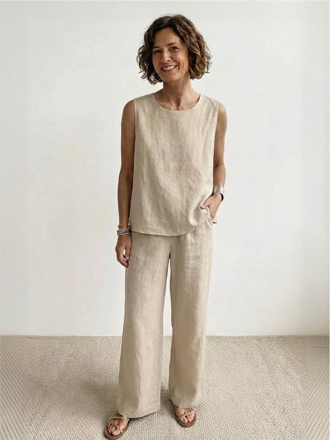 Pietreth | Sleeveless Tank & Wide Leg Pants Matching Set