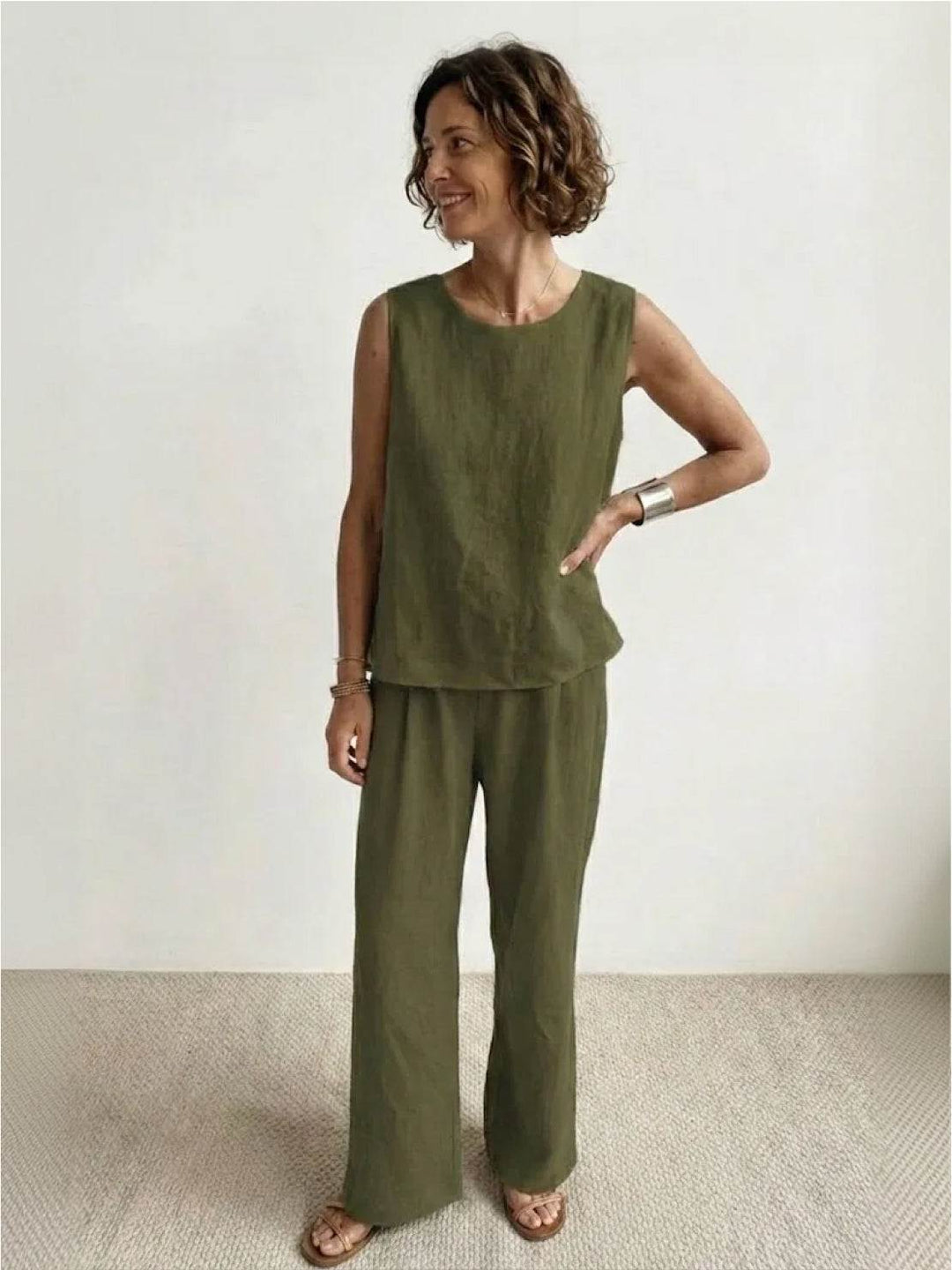 Pietreth | Sleeveless Tank & Wide Leg Pants Matching Set