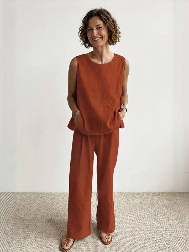 Pietreth | Sleeveless Tank & Wide Leg Pants Matching Set
