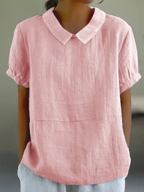Prynolde | Women's Pan Collar Relaxed Linen Casual Blouse — 2