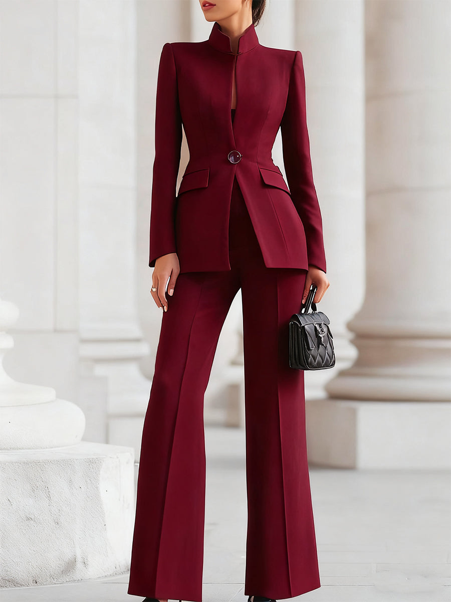 Quintessa | Women's Tailored Single-Button Blazer Pants — Burgundy