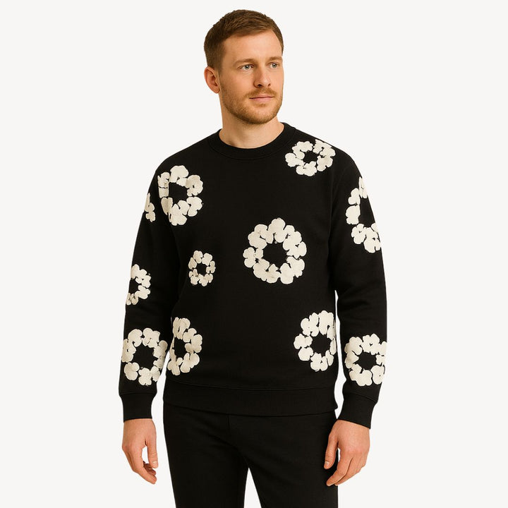 Renata | Women's Button-Up Unisex Floral Sweatshirt - Casual Crew Neck Design — 1