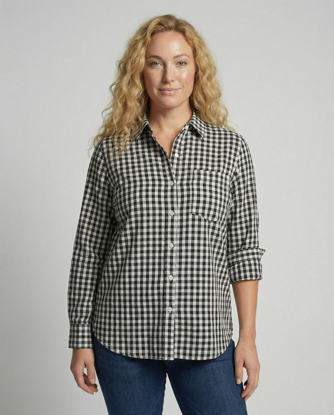 Renethetta | Women's Linen Casual Oversized Plaid Shirt Blouse — 1