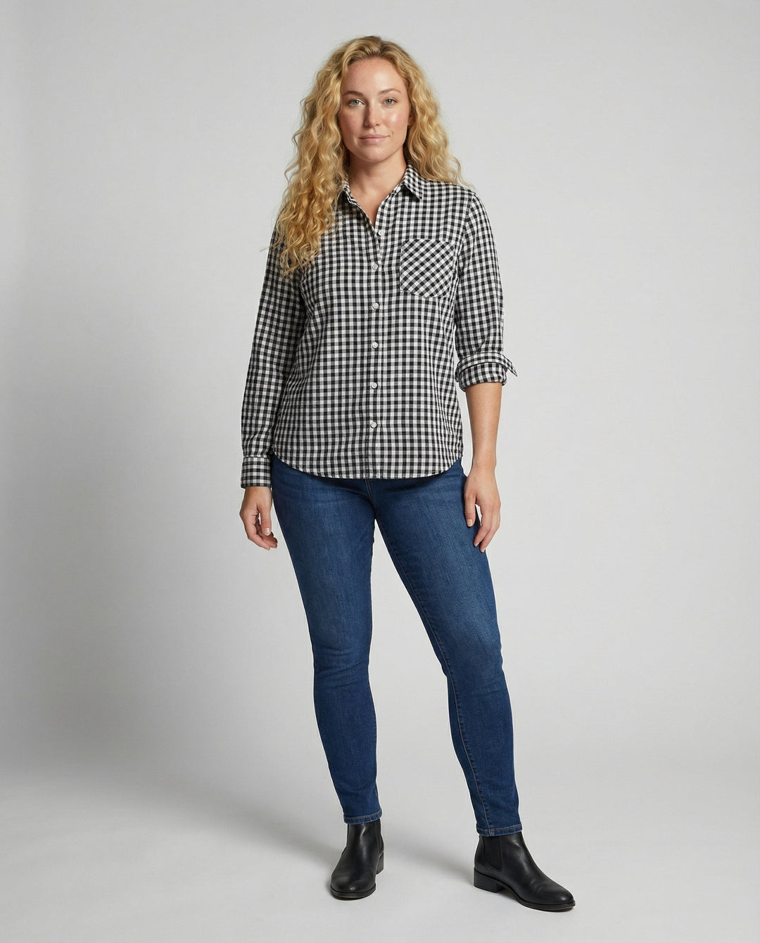 Renethetta | Women's Linen Casual Oversized Plaid Shirt Blouse — 2