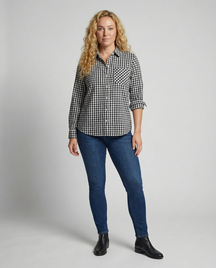 Renethetta | Women's Linen Casual Oversized Plaid Shirt Blouse — 2