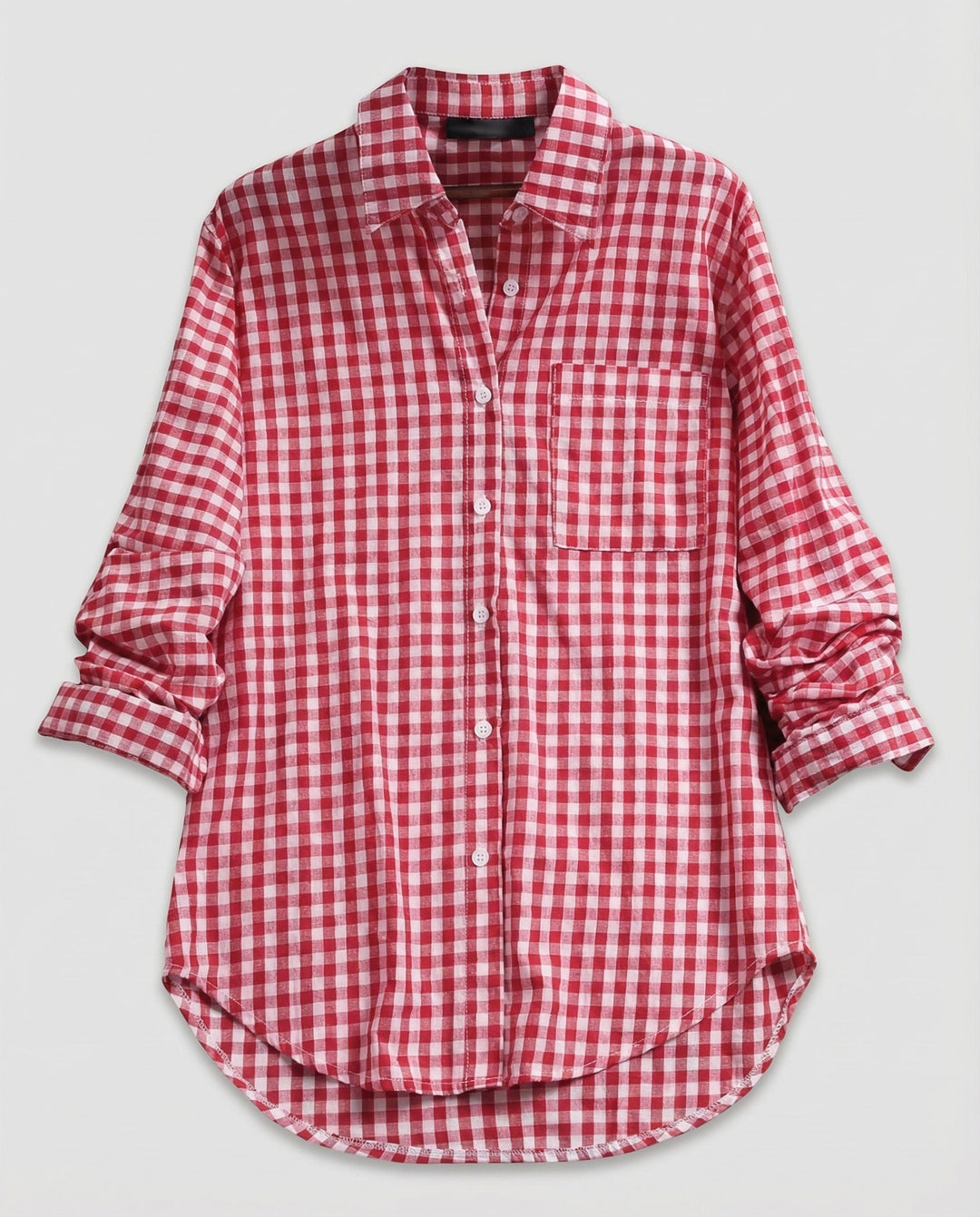 Renethetta | Women's Linen Casual Oversized Plaid Shirt Blouse — Red