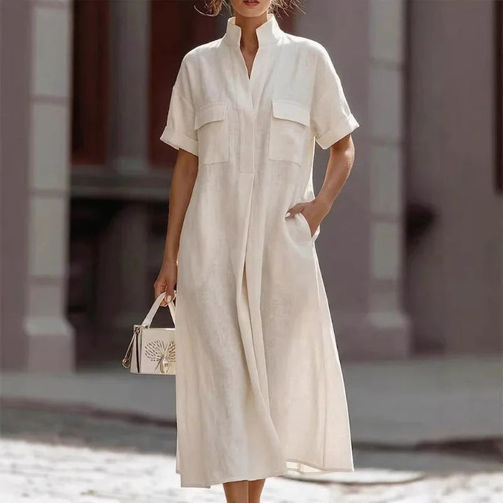 Renethsia | Women's Effortlessly Elegant Airy Linen Midi Dress — Ivory