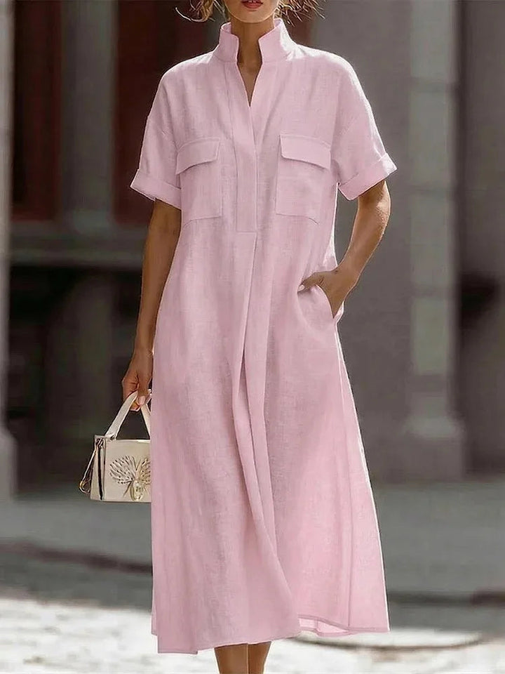 Renethsia | Women's Effortlessly Elegant Airy Linen Midi Dress — Pink