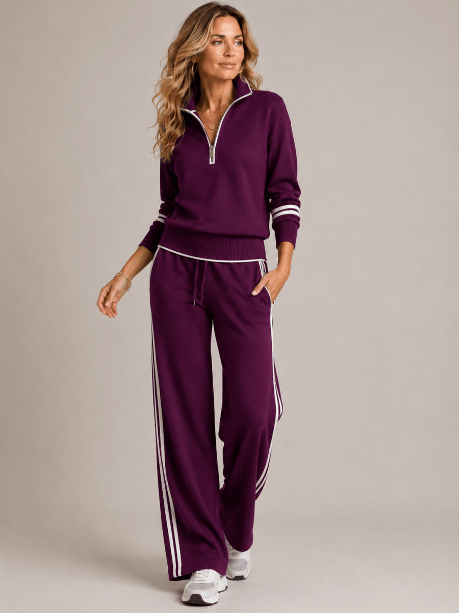Renethvia | Women's Casual Stretch Chic Zip-Up Top Set — 2