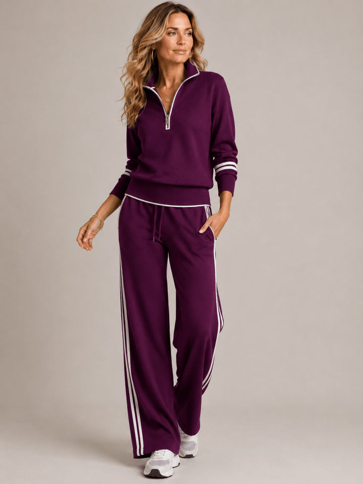 Renethvia | Women's Casual Stretch Chic Zip-Up Top Set — Purple