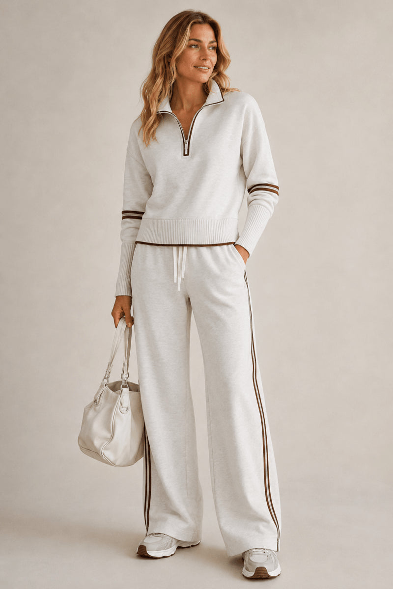 Renethvia | Women's Casual Stretch Chic Zip-Up Top Set — White