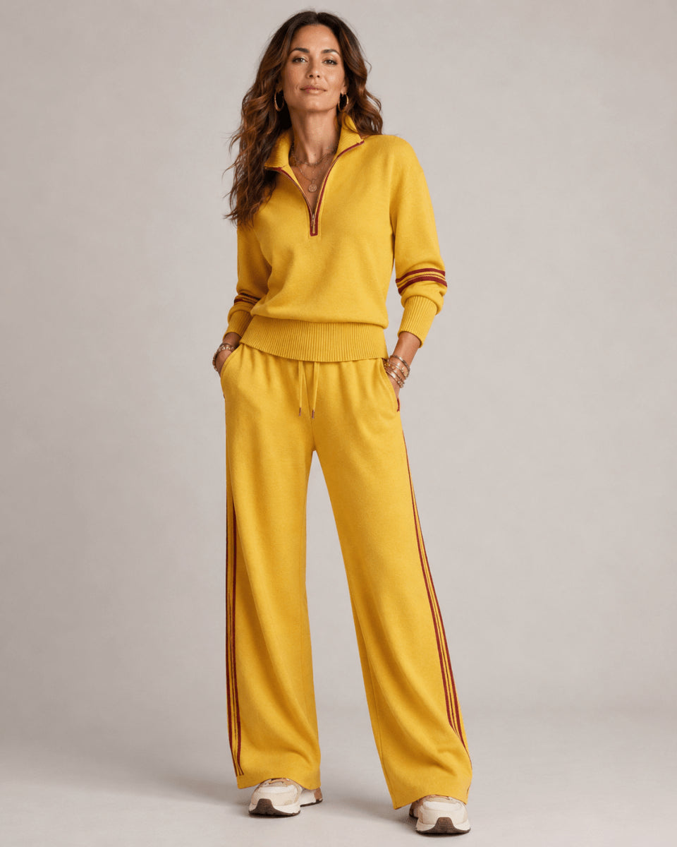 Renethvia | Women's Casual Stretch Chic Zip-Up Top Set — Yellow