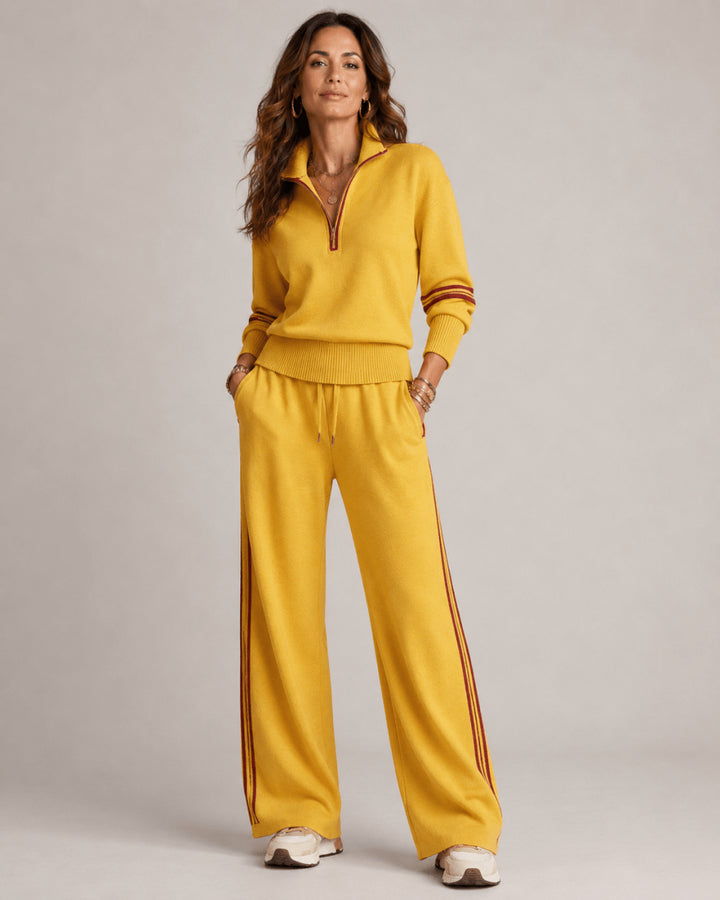 Renethvia | Women's Casual Stretch Chic Zip-Up Top Set — Yellow