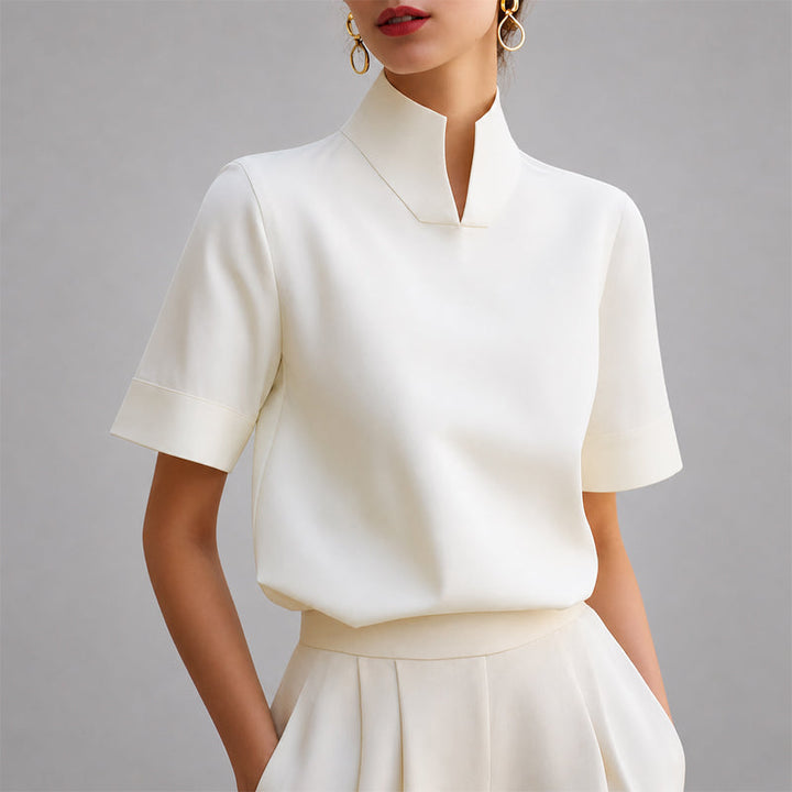 Rheasia | Women's Mock Neck Structured Linen Blend Blouse, Everyday Office