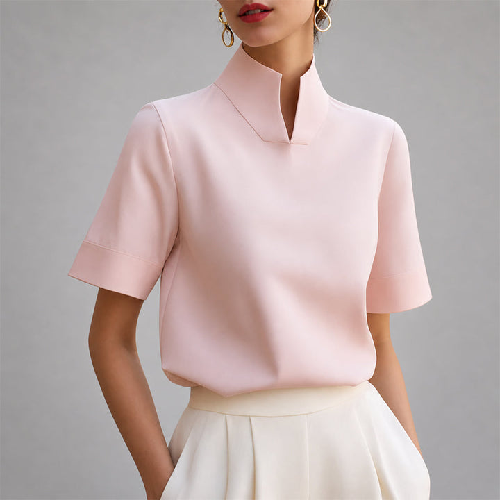Rheasia | Women's Mock Neck Structured Linen Blend Blouse, Everyday Office