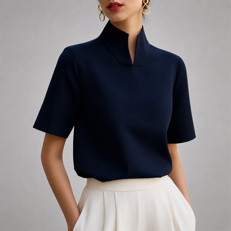Rheasia | Women's Mock Neck Structured Linen Blend Blouse, Everyday Office