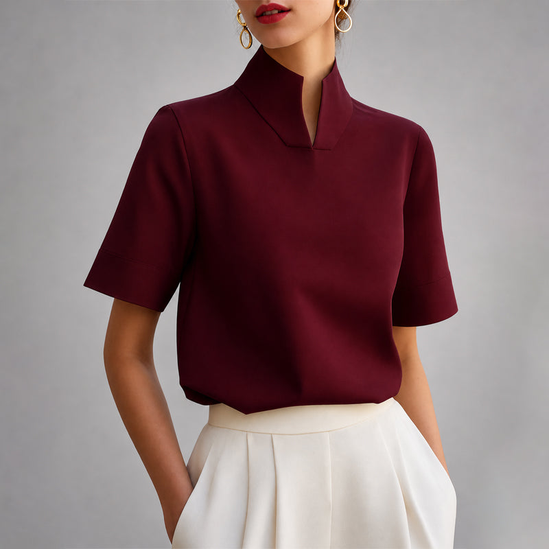 Rheasia | Women's Mock Neck Structured Linen Blend Blouse, Everyday Office