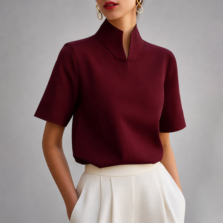 Rheasia | Women's Mock Neck Structured Linen Blend Blouse, Everyday Office