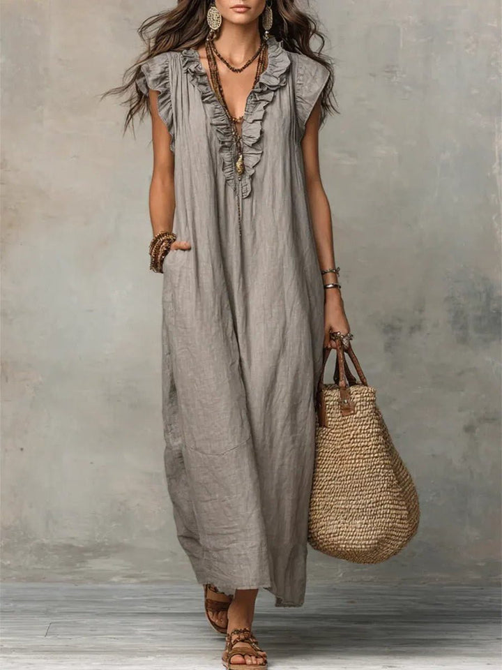 Rillaelle | Women's Elegant Maxi Dress with V-Neck and Flutter Sleeves for — 1