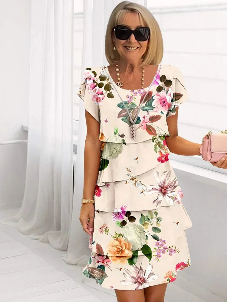 Rillanova | Women's Elegant Ruffled Floral Midi Dress — 2