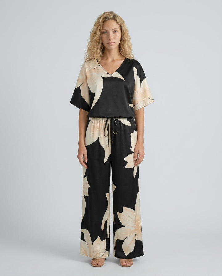 Rosa | Women's Elegant Floral Print Jumpsuit with Wide-Leg Trousers — 1