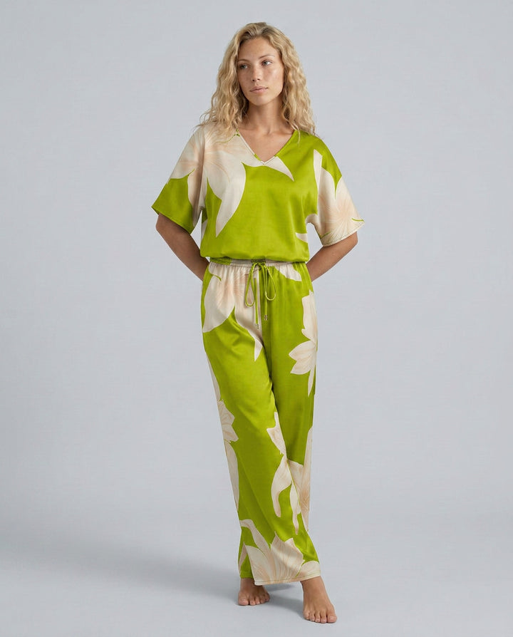 Rosa | Women's Elegant Floral Print Jumpsuit with Wide-Leg Trousers — Green