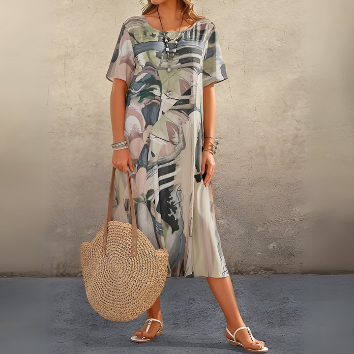 Rosaessa | Women's Flowing and Elegant Floral Dress — Grey