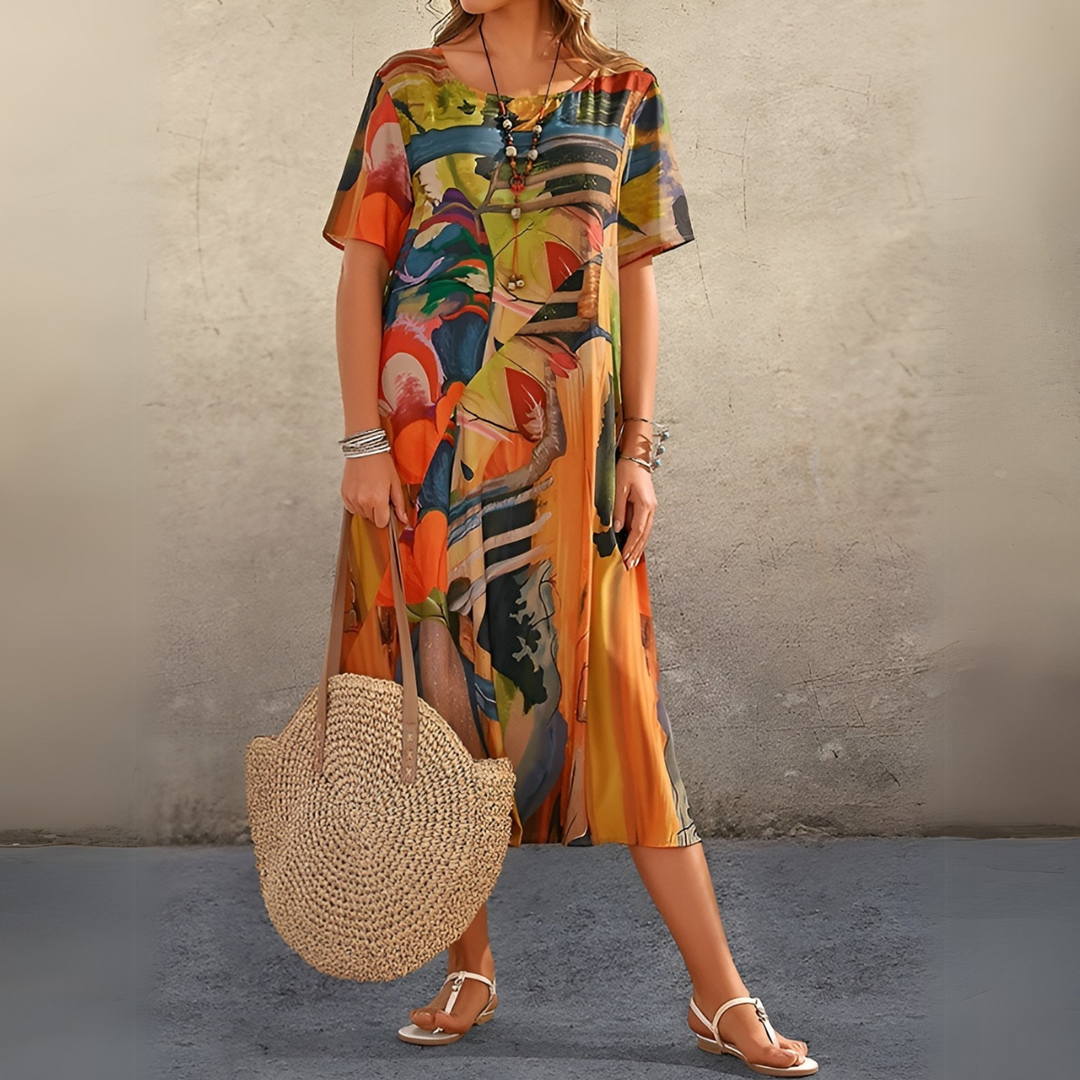 Rosaessa | Women's Flowing and Elegant Floral Dress — Orange