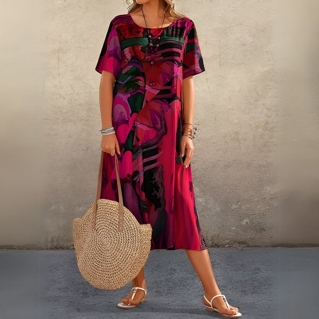 Rosaessa | Women's Flowing and Elegant Floral Dress — Red