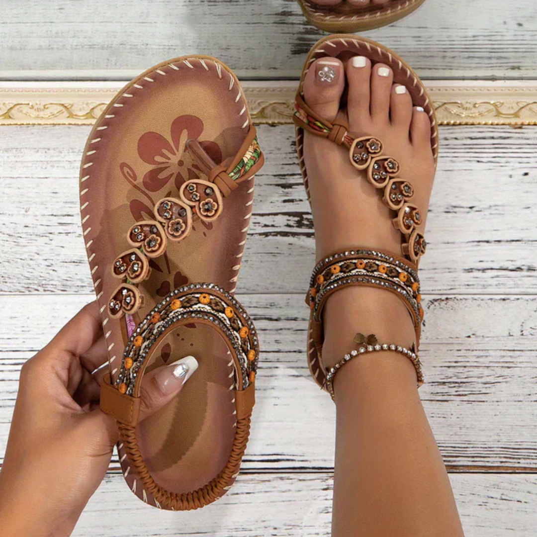 Rosalie | Women's Comfortable Summer Boho Sandals With Beaded Strap Detail — 1