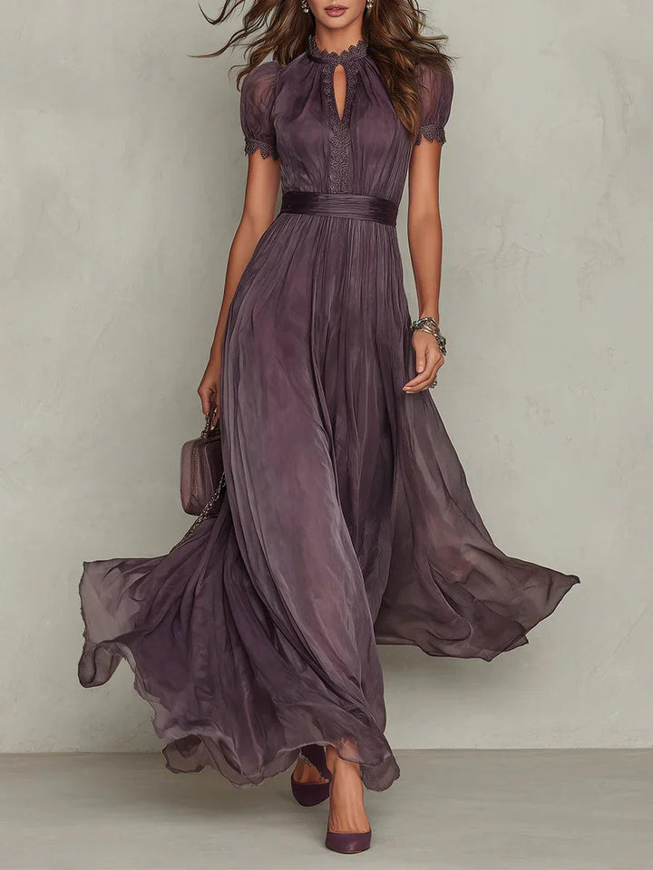 Rosalind | Women's Wedding Guest Elegant Floral Pleated Long Sleeve Maxi Evening Dress Dresses — 2