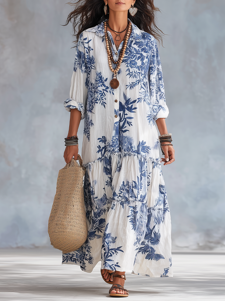Rosareth | Blue Floral Button-Down Maxi Dress