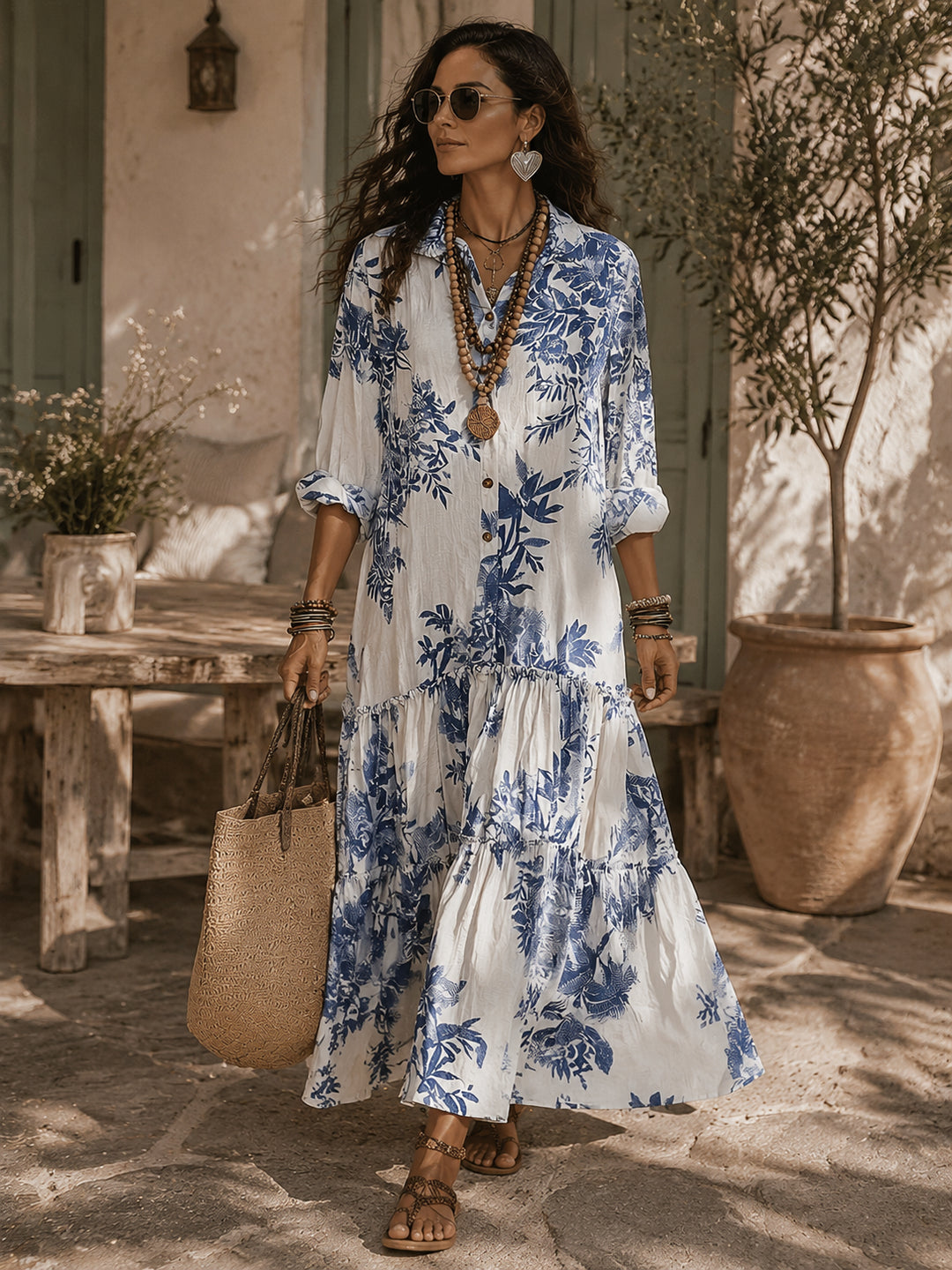 Rosareth | Blue Floral Button-Down Maxi Dress