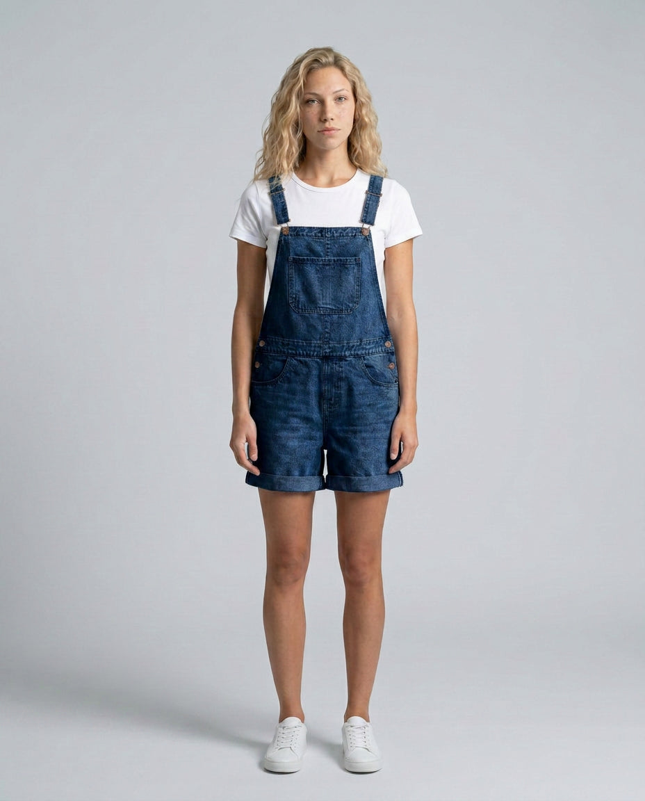 Ruby | Women's High-Waist Denim Short Overalls with Adjustable Straps — 2