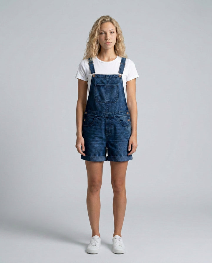 Ruby | Women's High-Waist Denim Short Overalls with Adjustable Straps — 2