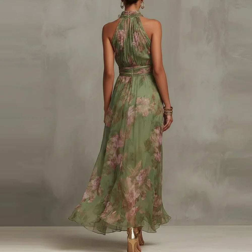 Sabelaine | Women's Elegant Floral Airy Sleeveless Maxi Wedding Guest Dress — 2
