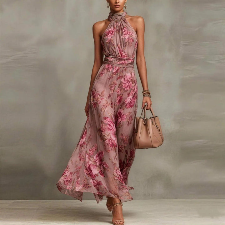 Sabelaine | Women's Elegant Floral Airy Sleeveless Maxi Wedding Guest Dress — Pink