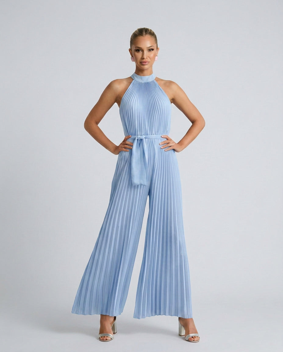 Selene | Women's Elegant Jumpsuit with Wide-Leg Trousers — Blue