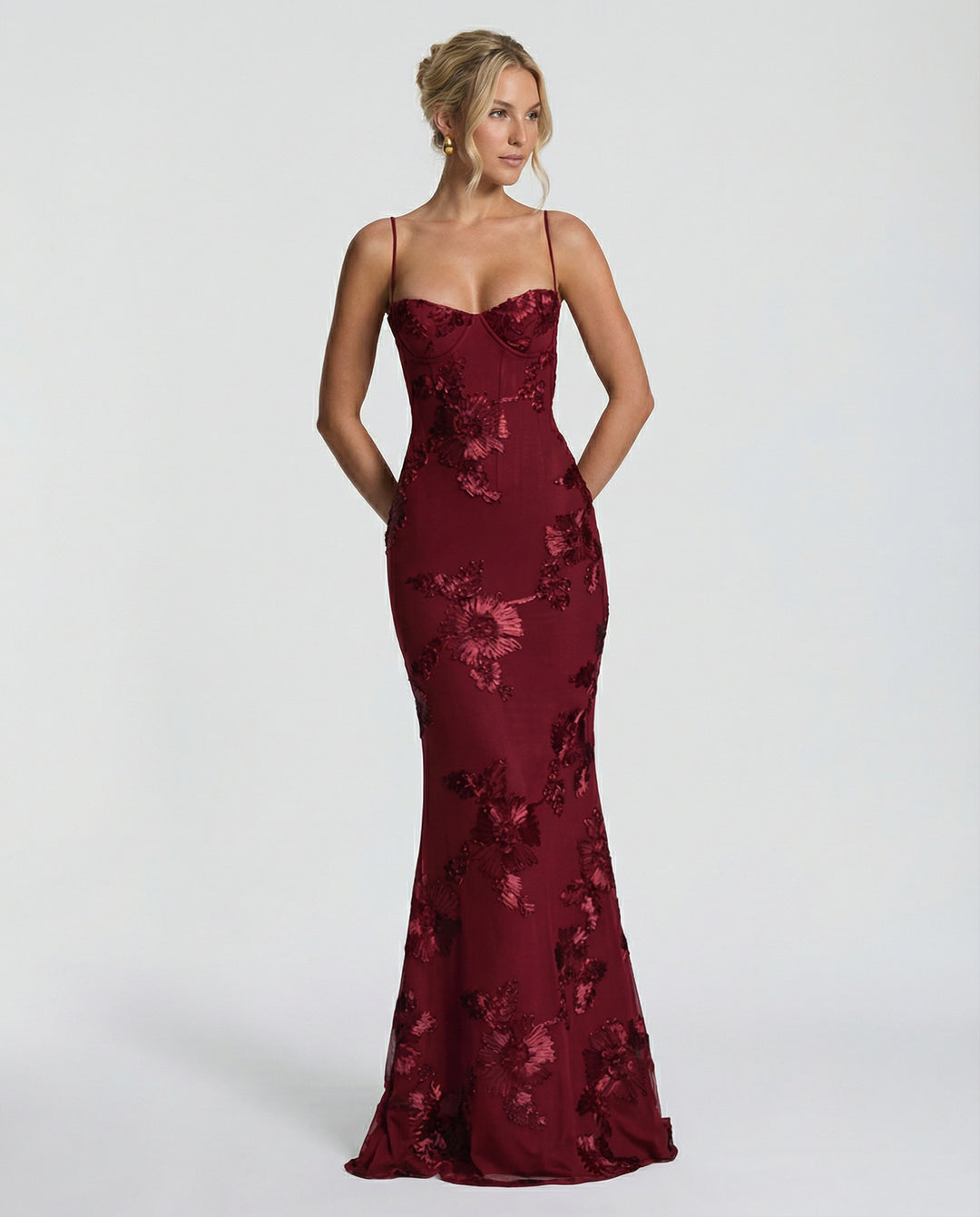 Seletta | Women's Elegant Floral Corset Dress — Claret