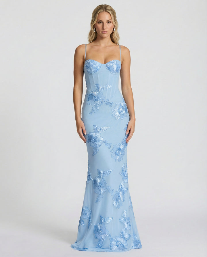 Seletta | Women's Elegant Floral Corset Dress — Light Blue