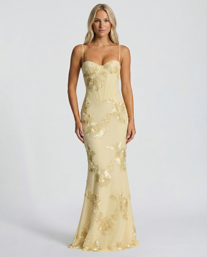 Seletta | Women's Elegant Floral Corset Dress — Yellow
