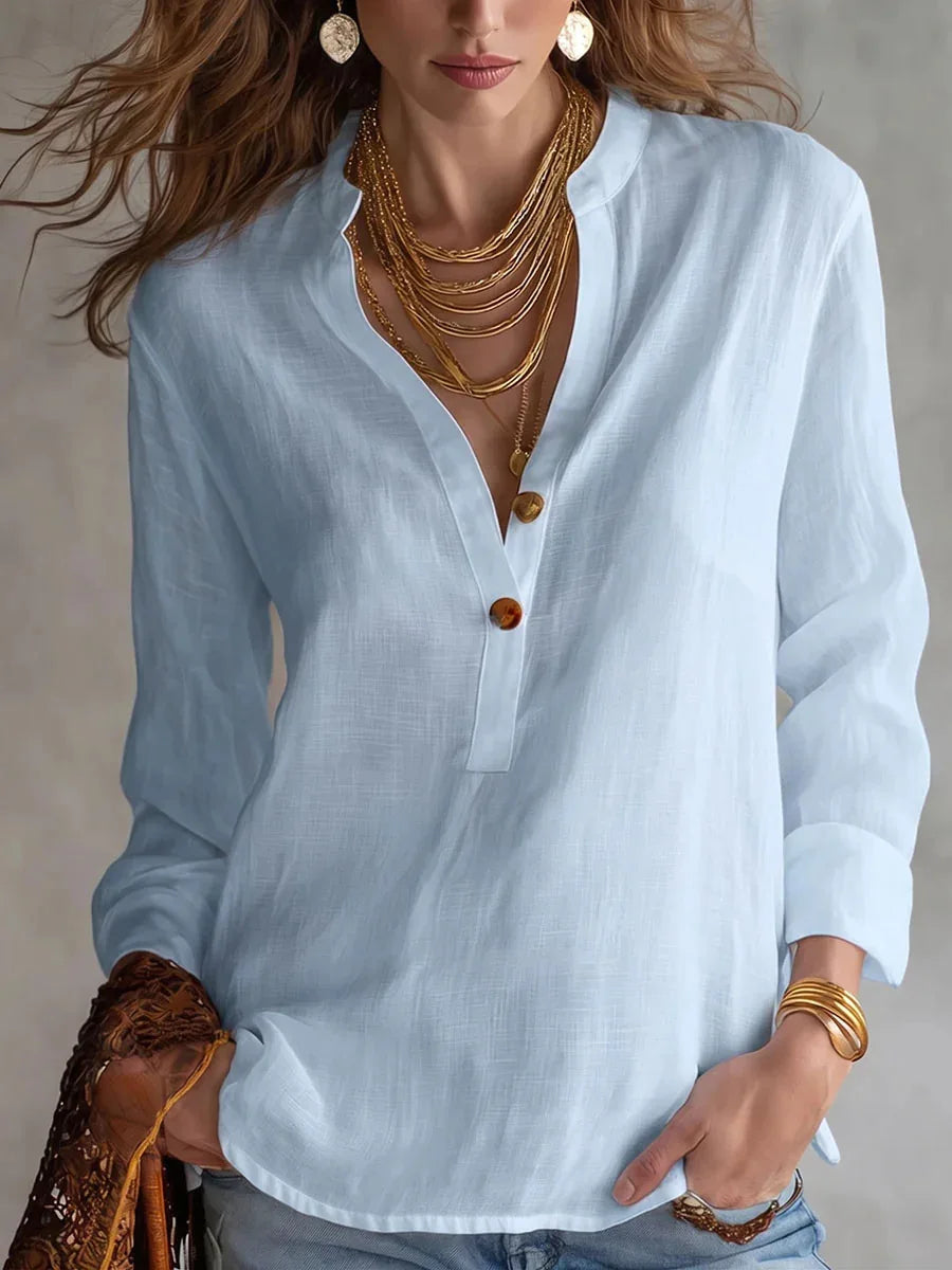 Serenessa | V-Neck Long Sleeve Linen Blend Blouse