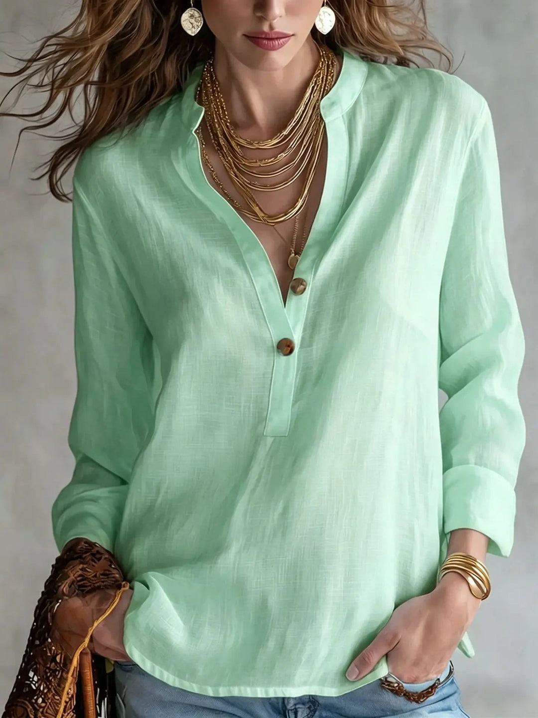 Serenessa | V-Neck Long Sleeve Linen Blend Blouse