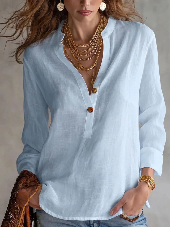 Serenessa | V-Neck Long Sleeve Linen Blend Blouse