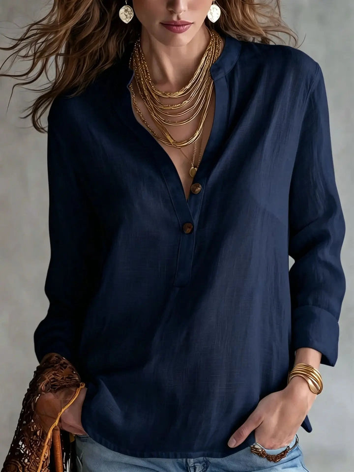 Serenessa | V-Neck Long Sleeve Linen Blend Blouse