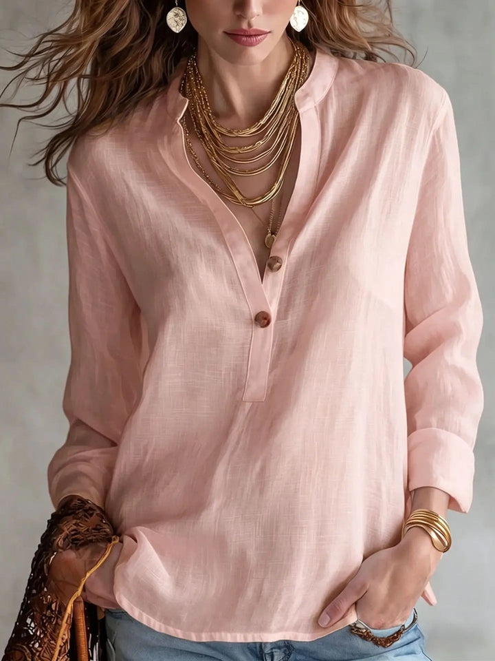 Serenessa | V-Neck Long Sleeve Linen Blend Blouse