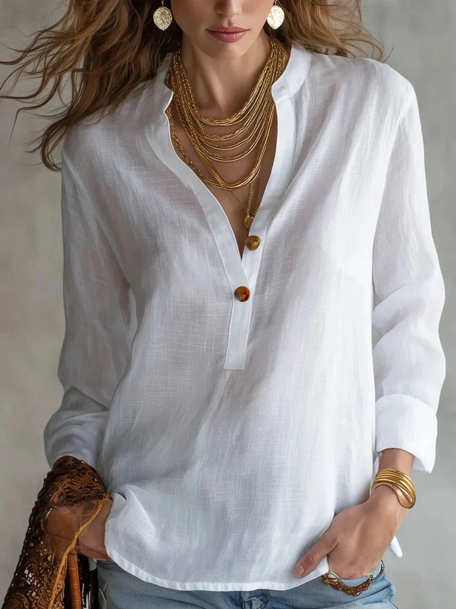 Serenessa | V-Neck Long Sleeve Linen Blend Blouse
