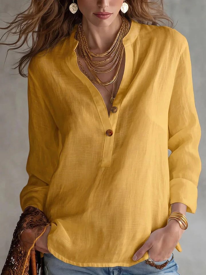 Serenessa | V-Neck Long Sleeve Linen Blend Blouse
