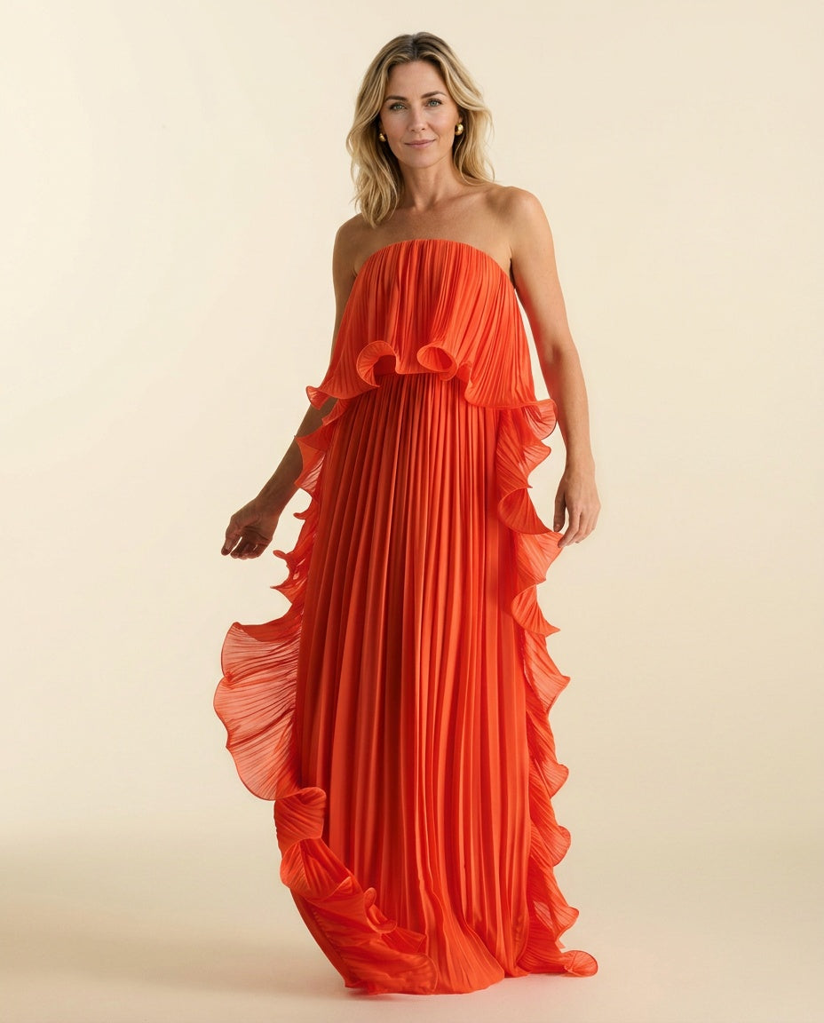 Serwynn | Chiffon Pleated Frill Maxi | Wedding Guest Dress