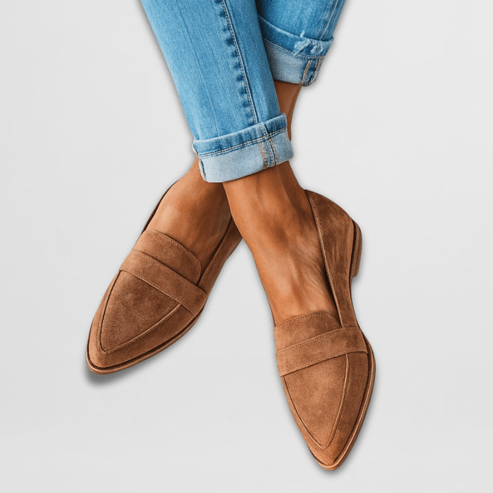 Sofia | Women's Orthopedic Comfort Slip-On Frühlings Spitz Zulaufende Wildleder loafer — Khaki